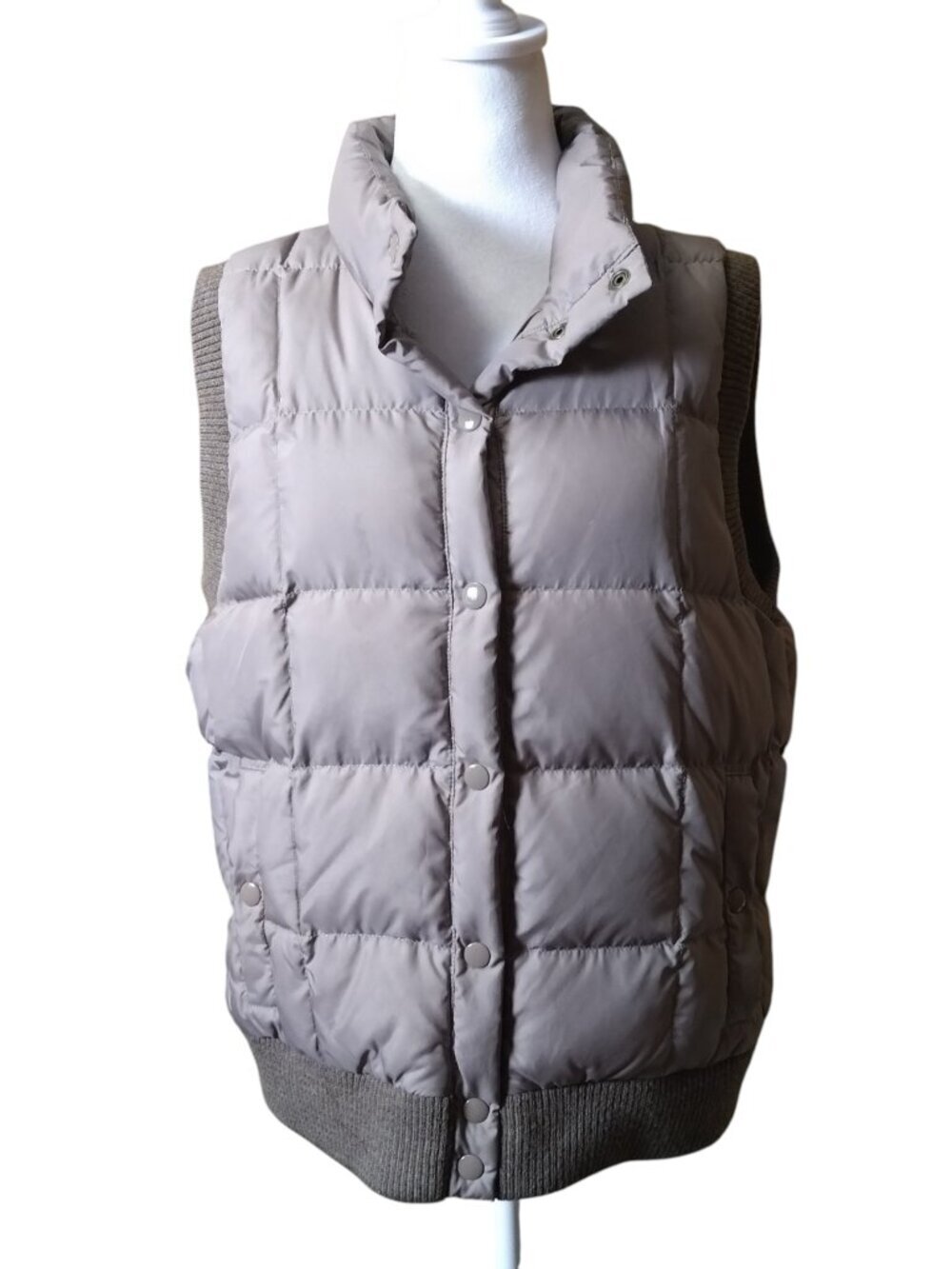J. Crew Down Filled Puffer Vest Women's Large Taupe Snap Front Neutral Gorpcore